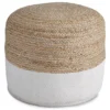 Sweed Valley Natural & White Round Pouf -Chic Furniture Store 810389291 1