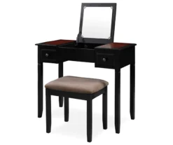 Shirley Black Cherry Mirror Vanity Set With Stool -Chic Furniture Store 810389408 2