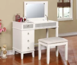 Piper White Mirror Vanity Set With Stool -Chic Furniture Store 810389501 3