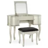 Kelly Silver Rounded Mirror Vanity Set With Stool -Chic Furniture Store 810389505 1