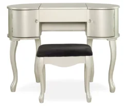 Kelly Silver Rounded Mirror Vanity Set With Stool 12 Kelly Silver Rounded Mirror Vanity Set With Stool -Chic Furniture Store 810389505 2