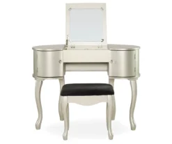 Kelly Silver Rounded Mirror Vanity Set With Stool 11 Kelly Silver Rounded Mirror Vanity Set With Stool -Chic Furniture Store 810389505 3