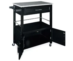 Black Double Door Kitchen Cart With Granite Top -Chic Furniture Store 810389517 2