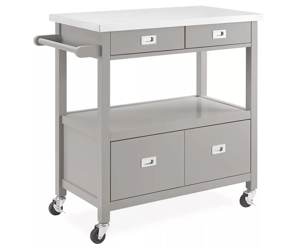 Gray Steel Top Kitchen Cart With Drawers 3 Gray Steel Top Kitchen Cart With Drawers