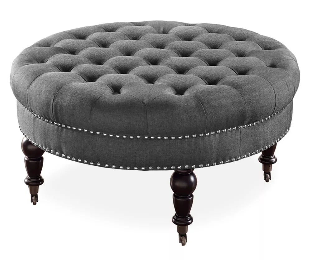 Claire Charcoal Round French Country Ottoman 3 Claire Charcoal Round French Country Ottoman
