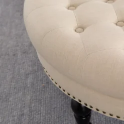 Claire Cream Round French Country Ottoman -Chic Furniture Store 810389634 3