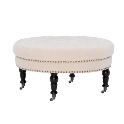 Claire Cream Round French Country Ottoman -Chic Furniture Store 810389634 4