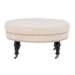 Claire Cream Round French Country Ottoman -Chic Furniture Store 810389634 5