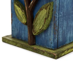 Blue Distressed Bird & Leaf Birdhouse -Chic Furniture Store 810429018 2