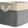 Gray & Cream Fabric Storage Bin With Rope Handles -Chic Furniture Store 810448615 1