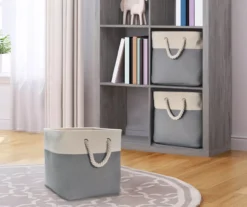 Gray & Cream Fabric Storage Bin With Rope Handles -Chic Furniture Store 810448615 11