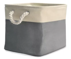Gray & Cream Fabric Storage Bin With Rope Handles -Chic Furniture Store 810448615 21