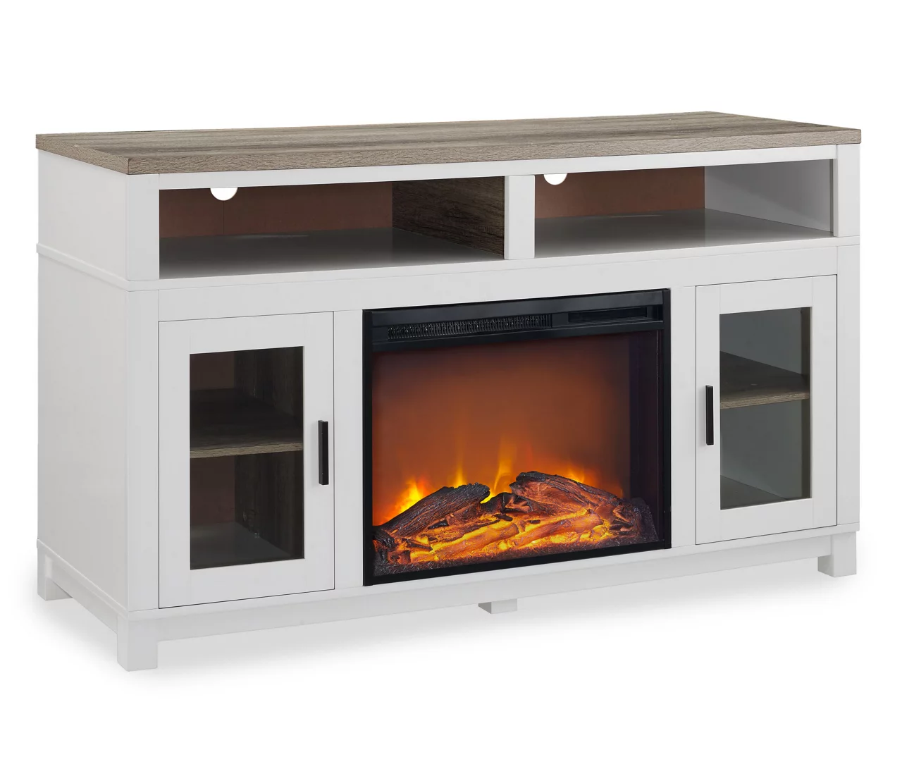 54" Bridgeport White Glass Door Electric Fireplace Console 3 54" Bridgeport White Glass Door Electric Fireplace Console