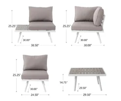 White 6-Piece Aluminum Cushioned Patio Sectional & Coffee Table Set -Chic Furniture Store 810477587 2