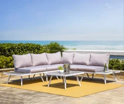 White 6-Piece Aluminum Cushioned Patio Sectional & Coffee Table Set -Chic Furniture Store 810477587 4
