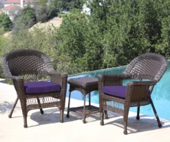Espresso 3-Piece Cushioned Patio All-Weather Wicker Chat Set -Chic Furniture Store 810478262