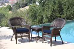 Espresso 3-Piece Cushioned Patio All-Weather Wicker Chat Set -Chic Furniture Store 810478270