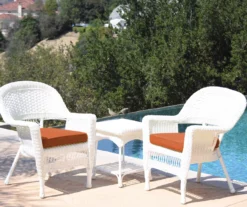 White 3-Piece Cushioned Patio All-Weather Wicker Chat Set -Chic Furniture Store 810478397