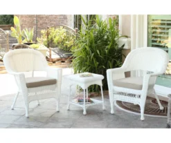 White 3-Piece Cushioned Patio All-Weather Wicker Chat Set -Chic Furniture Store 810478400 1