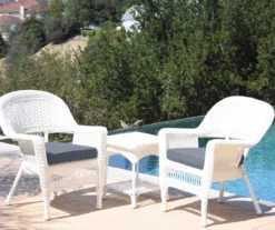 White 3-Piece Cushioned Patio All-Weather Wicker Chat Set -Chic Furniture Store 810478402