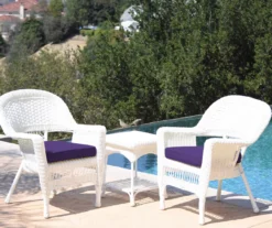 White 3-Piece Cushioned Patio All-Weather Wicker Chat Set -Chic Furniture Store 810478404