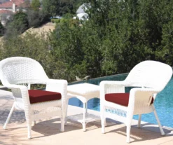 White 3-Piece Cushioned Patio All-Weather Wicker Chat Set -Chic Furniture Store 810478405