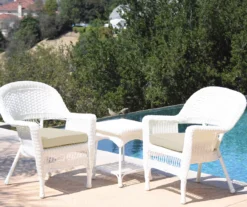 White 3-Piece Cushioned Patio All-Weather Wicker Chat Set -Chic Furniture Store 810478408