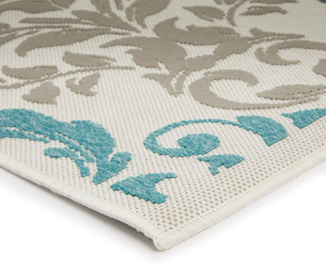 Broyhill Eastlake Teal & Gray Damask Outdoor Area Rug 4 Broyhill Eastlake Teal & Gray Damask Outdoor Area Rug - Image 2