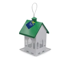 Green & White Church Metal Bird Feeder