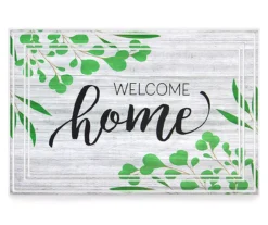 "Welcome Home" Floral White Washed Doormat, (24" X 36")