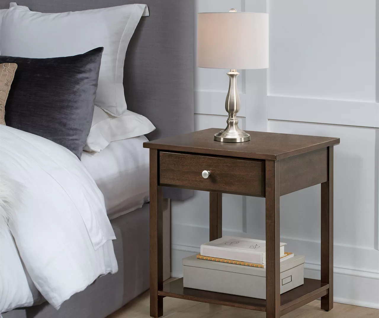Walnut Nightstand With USB Ports & Power Outlets 4 Walnut Nightstand With USB Ports & Power Outlets - Image 2