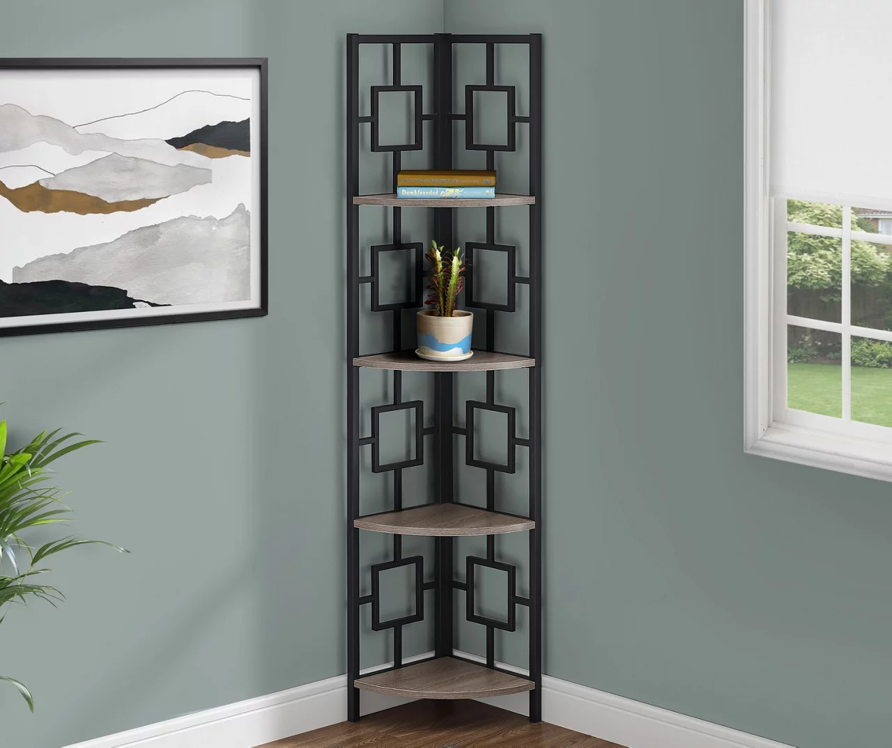 Dark Taupe Square 4-Shelf Corner Bookcase 4 Dark Taupe Square 4-Shelf Corner Bookcase - Image 2