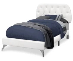 White Tufted Faux Leather Twin Upholstered Platform Bed
