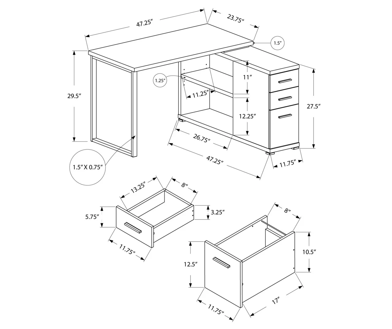 Gray Reversible L-Shaped Corner Desk 5 Gray Reversible L-Shaped Corner Desk - Image 3