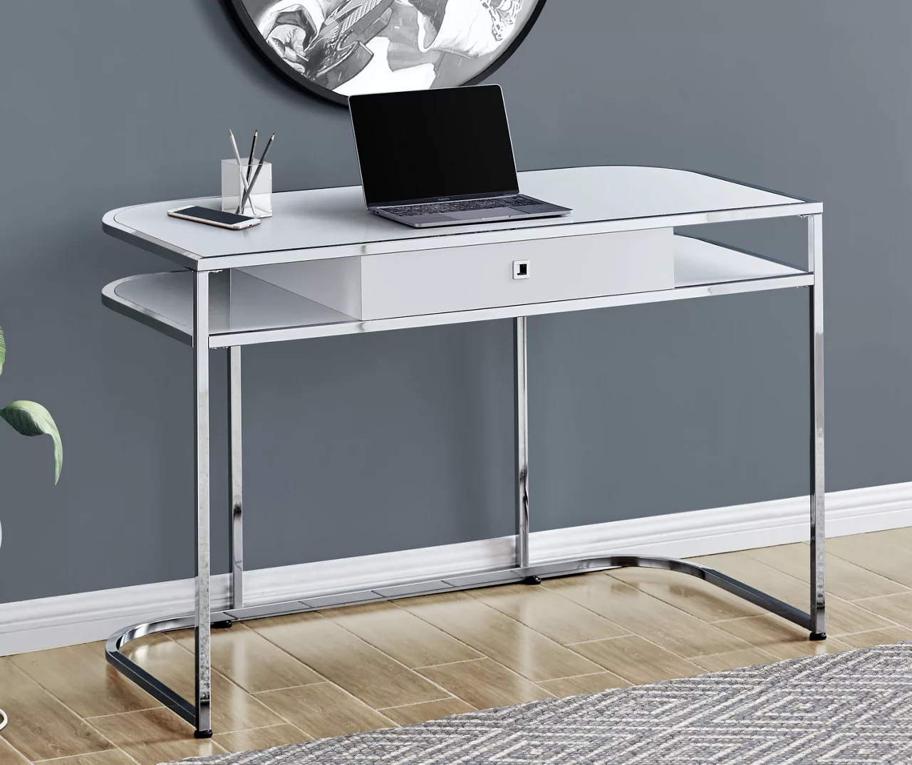 White & Silver Chrome Office Desk 4 White & Silver Chrome Office Desk - Image 2