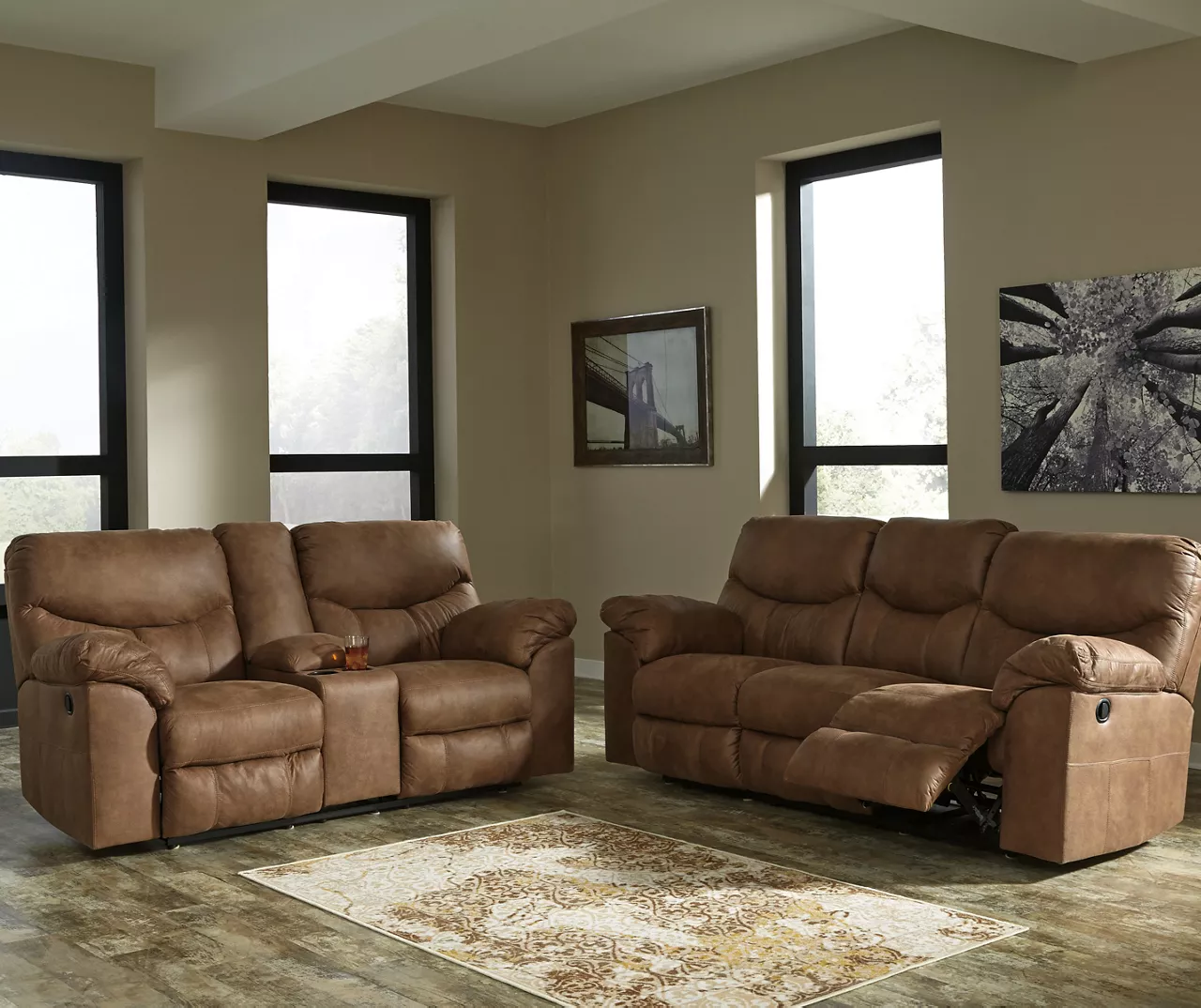 Boxberg Bark Faux Leather Reclining Console Loveseat 7 Boxberg Bark Faux Leather Reclining Console Loveseat - Image 5
