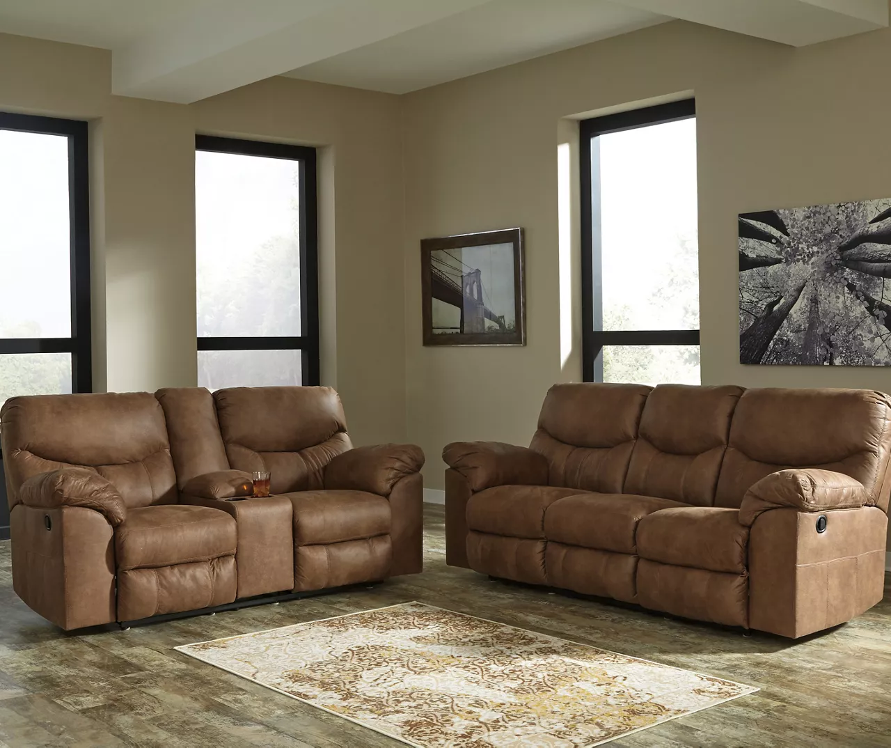 Boxberg Bark Faux Leather Reclining Console Loveseat 8 Boxberg Bark Faux Leather Reclining Console Loveseat - Image 6