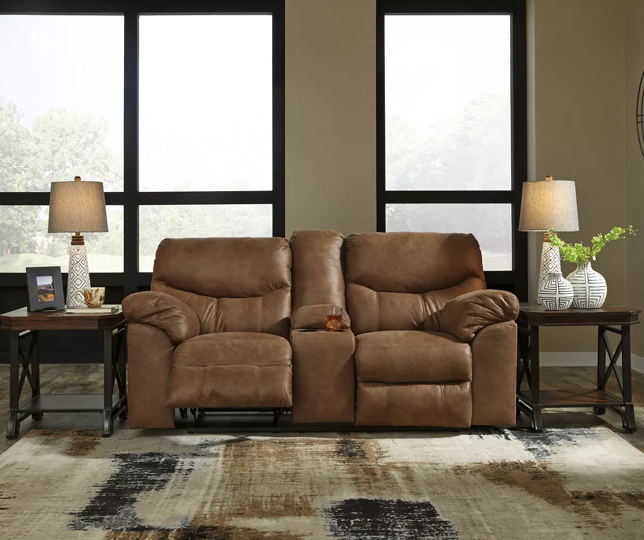 Boxberg Bark Faux Leather Reclining Console Loveseat 4 Boxberg Bark Faux Leather Reclining Console Loveseat - Image 2
