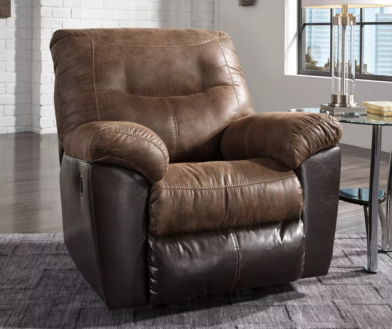 Follett Coffee Faux Leather Rocker Recliner 4 Follett Coffee Faux Leather Rocker Recliner - Image 2