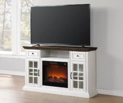 60" Brown & White Glass Door Fireplace Console -Chic Furniture Store 810521149 3