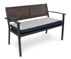 Navy Blue Tick Stripe Reversible Deluxe Outdoor Bench Cushion -Chic Furniture Store 810525197 1