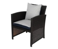 Navy Blue Tick Stripe 4-Piece Reversible Deluxe Outdoor Chair Cushions Set -Chic Furniture Store 810525547 3