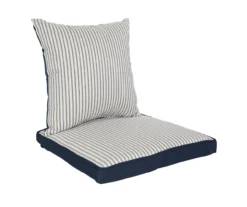 Navy Blue Tick Stripe 4-Piece Reversible Deluxe Outdoor Chair Cushions Set -Chic Furniture Store 810525547 7