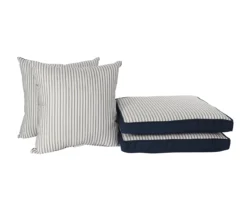 Navy Blue Tick Stripe 4-Piece Reversible Deluxe Outdoor Chair Cushions Set -Chic Furniture Store 810525547 8
