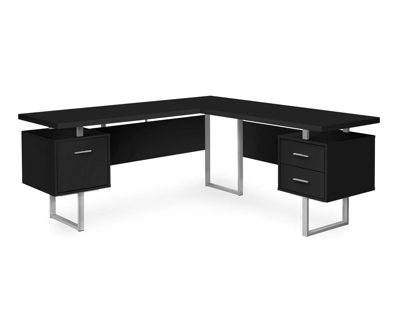 Black & Silver 3-Drawer L-Shaped Corner Desk 3 Black & Silver 3-Drawer L-Shaped Corner Desk