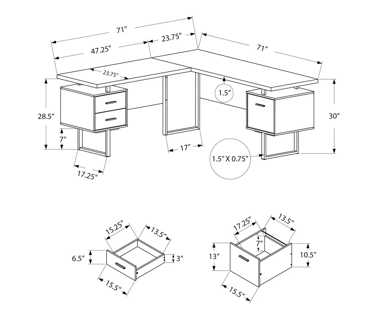 Black & Silver 3-Drawer L-Shaped Corner Desk 7 Black & Silver 3-Drawer L-Shaped Corner Desk - Image 5