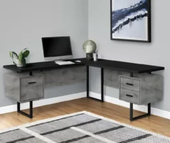 Faux Concrete & Black 3-Drawer L-Shaped Corner Desk -Chic Furniture Store 810527375 1