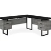 Faux Concrete & Black 3-Drawer L-Shaped Corner Desk 1 Faux Concrete & Black 3-Drawer L-Shaped Corner Desk -Chic Furniture Store 810527375 2