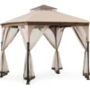 Tan & Brown 2-Tier Soft Top Gazebo With Netting -Chic Furniture Store 810527847