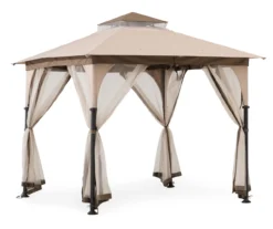 Tan & Brown 2-Tier Soft Top Gazebo With Netting
